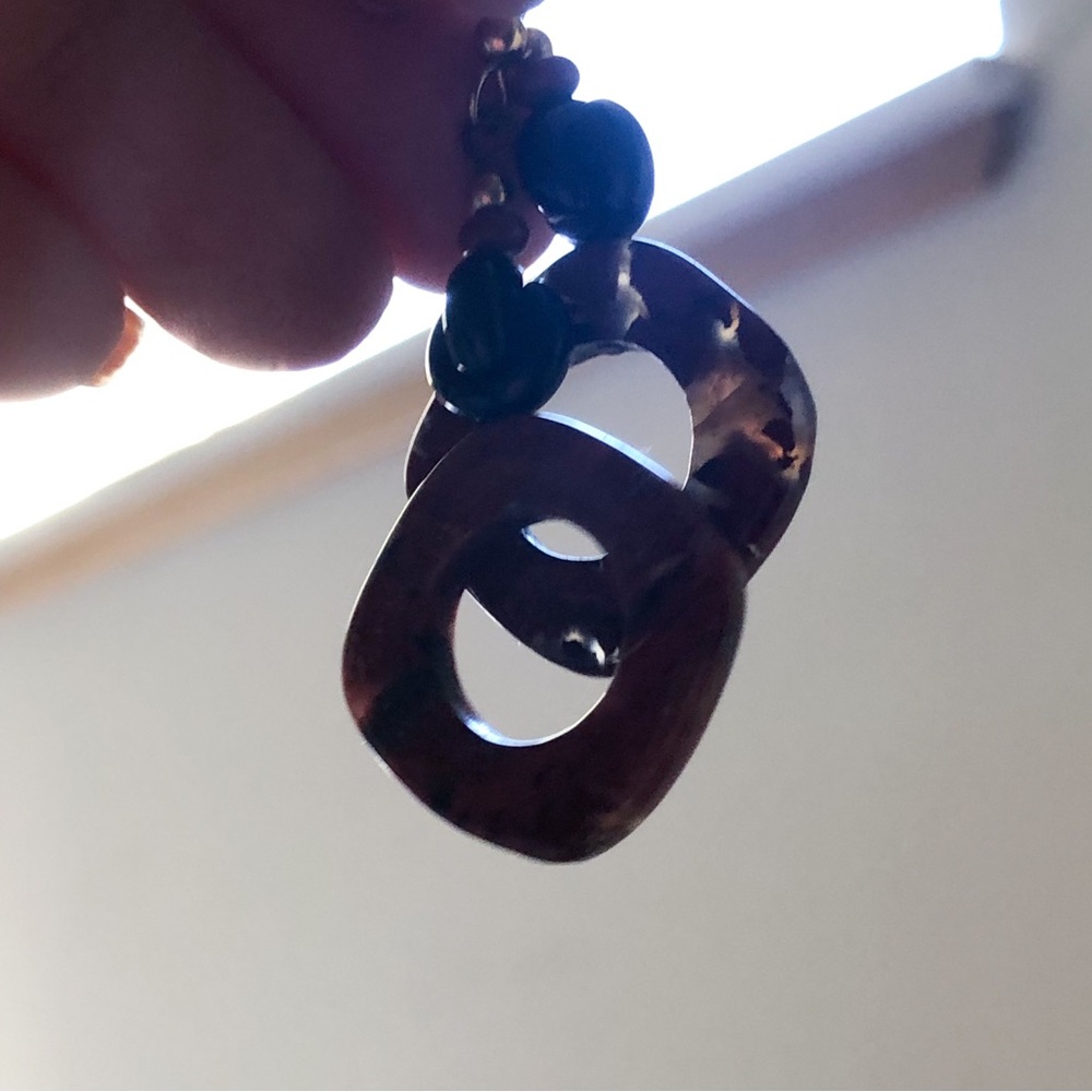Vintage polished stone jasper? dangle earrings w/ black stone accents - Picture 8 of 10